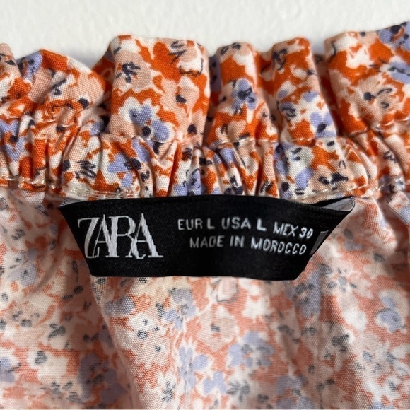 Zara Floral Lace Trim Printed Puff Sleeve Crop Cotton Blouse Top - Large - Picture 5 of 7